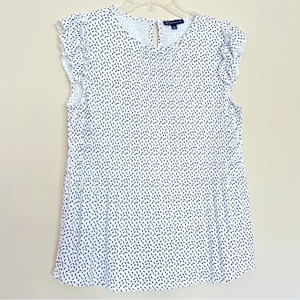 Adrianna Papell Women’s Short Sleeve Black and White Patterned Blouse